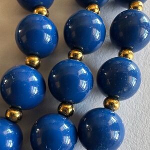 Vintage Monet Elegant Blue and Gold Beaded Necklace Vintage Costume Jewelry